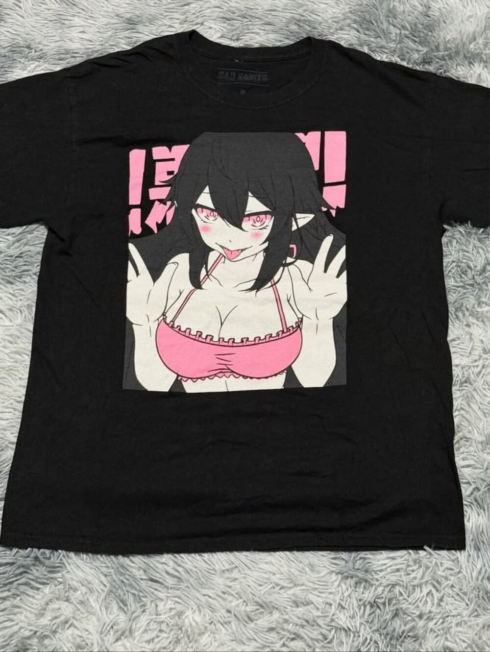 Bad Habits Pink And Black Anime Hentai Tee (M Men)